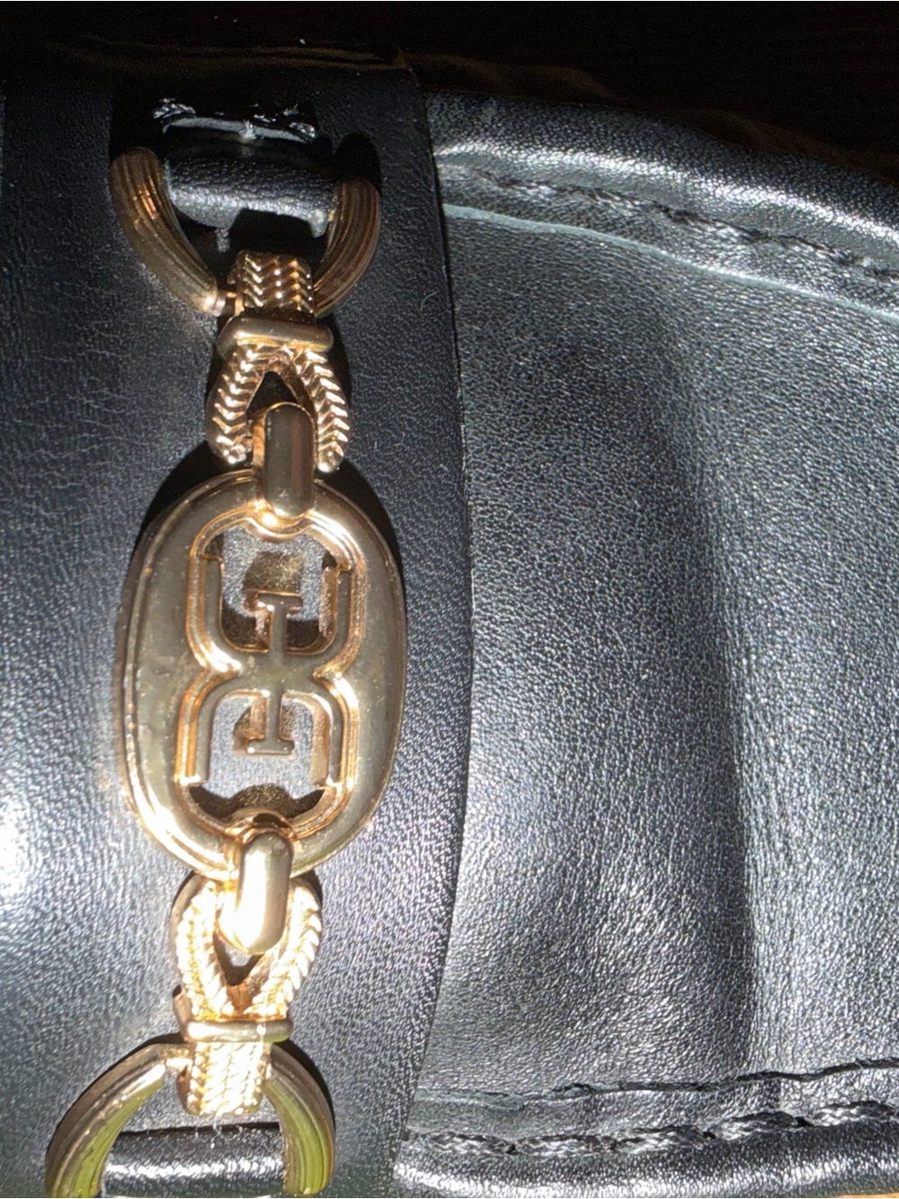 Sam Edelman Black Leather Loafers with Gold Chain Accent - Picture 2 of 7